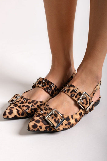 Μπαλαρίνες μυτερές suede με τοκάδες - Leopard - thefashionproject.gr - Ideal shoes