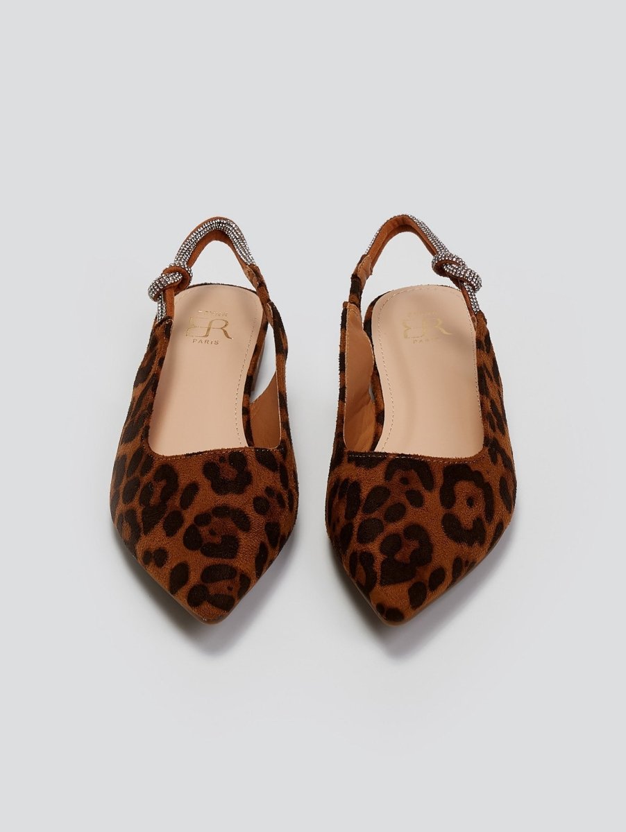 Μπαλαρίνες μυτερές suede slingback με στρας ERYNN - Leopard - thefashionproject.gr - ERYNN