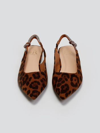 Μπαλαρίνες μυτερές suede slingback με στρας ERYNN - Leopard - thefashionproject.gr - ERYNN