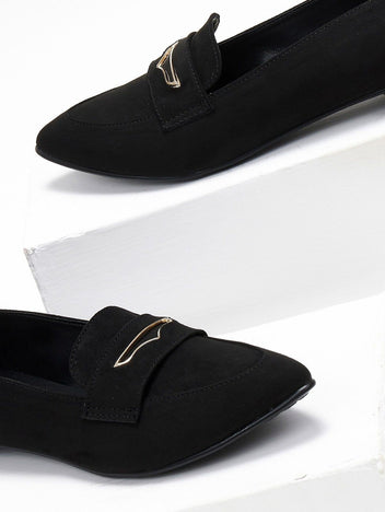 Μπαλαρίνες suede μυτερά estil - Μαύρο - thefashionproject.gr - Estil