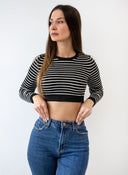 Μπλούζα cropped με ρίγες BISOU - Μαύρο - thefashionproject.gr - BISOU