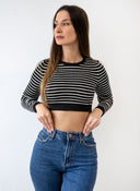 Μπλούζα cropped με ρίγες BISOU - Μαύρο - thefashionproject.gr - BISOU