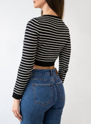 Μπλούζα cropped με ρίγες BISOU - Μαύρο - thefashionproject.gr - BISOU
