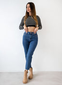 Μπλούζα cropped με ρίγες BISOU - Μαύρο - thefashionproject.gr - BISOU