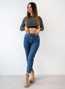 Μπλούζα cropped με ρίγες BISOU - Μαύρο - thefashionproject.gr - BISOU