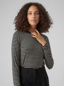 Μπλούζα μακρυμάνικη με ρίγες AWARE by VERO MODA 10298360 - Μαύρο/Μπεζ - thefashionproject.gr - AWARE by VERO MODA