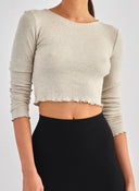 Μπλούζα μακρυμάνικη ριμπ ONLY 15315636 - Μπεζ - thefashionproject.gr - ONLY