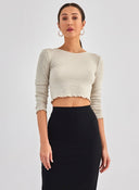 Μπλούζα μακρυμάνικη ριμπ ONLY 15315636 - Μπεζ - thefashionproject.gr - ONLY