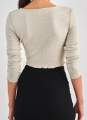 Μπλούζα μακρυμάνικη ριμπ ONLY 15315636 - Μπεζ - thefashionproject.gr - ONLY