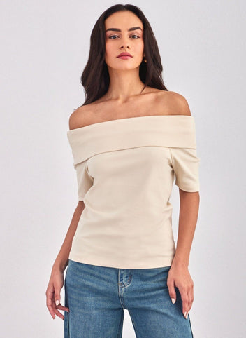 Μπλούζα με ανοιχτούς ώμους AWARE 10304834 - Μπεζ - thefashionproject.gr - AWARE by VERO MODA
