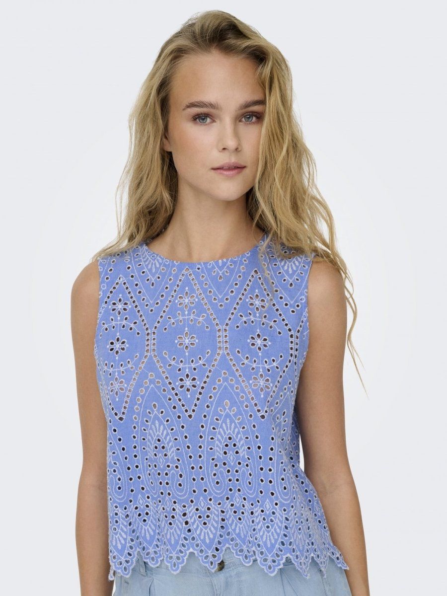 Μπλούζα με διάτρητο σχέδιο ONLY 15343156 - Μπλε denim - thefashionproject.gr - ONLY