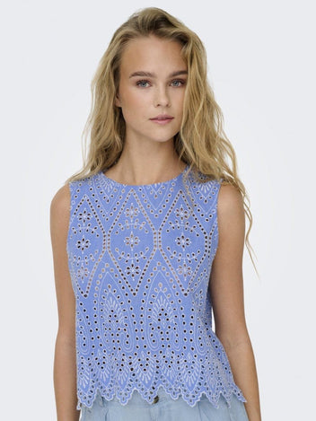 Μπλούζα με διάτρητο σχέδιο ONLY 15343156 - Μπλε denim - thefashionproject.gr - ONLY