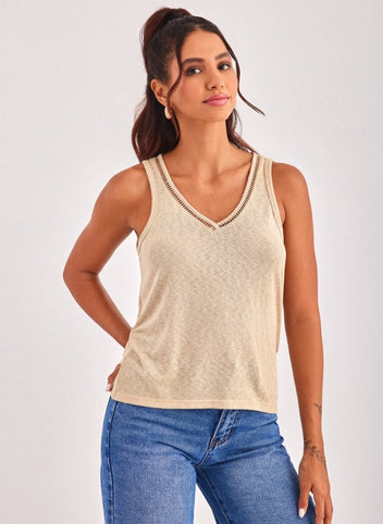 Μπλούζα με v cut ONLY 15320076 - Μπεζ - thefashionproject.gr - ONLY