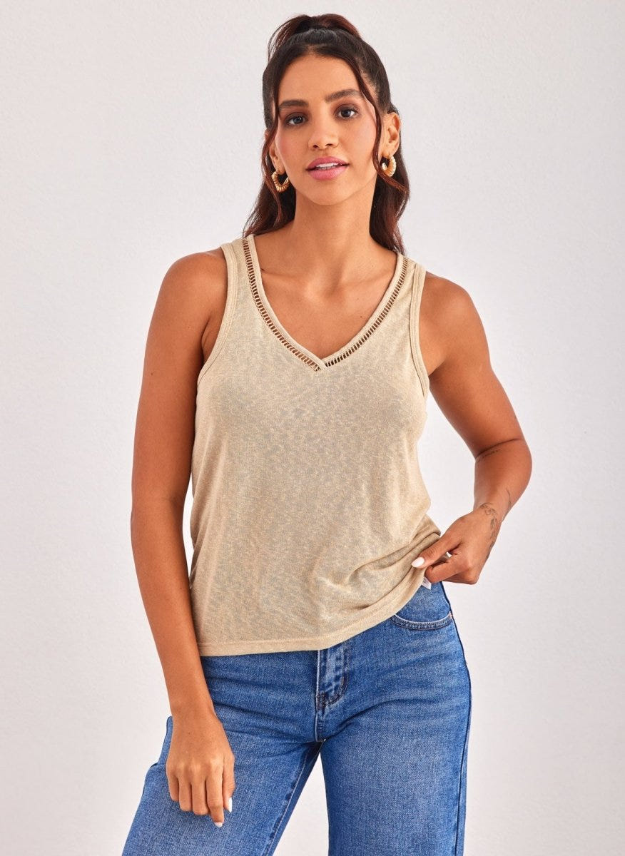 Μπλούζα με v cut ONLY 15320076 - Μπεζ - thefashionproject.gr - ONLY