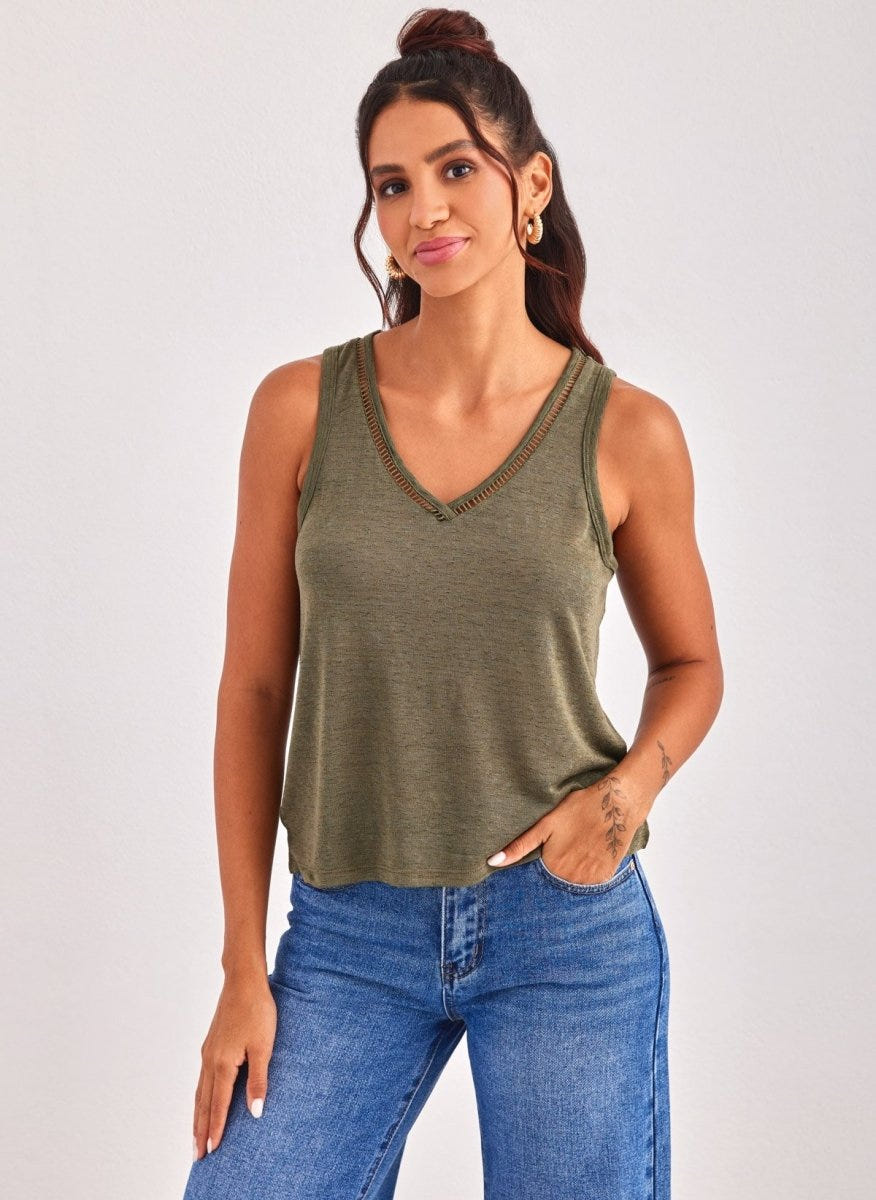 Μπλούζα με v cut ONLY 15320076 - Χακί - thefashionproject.gr - ONLY