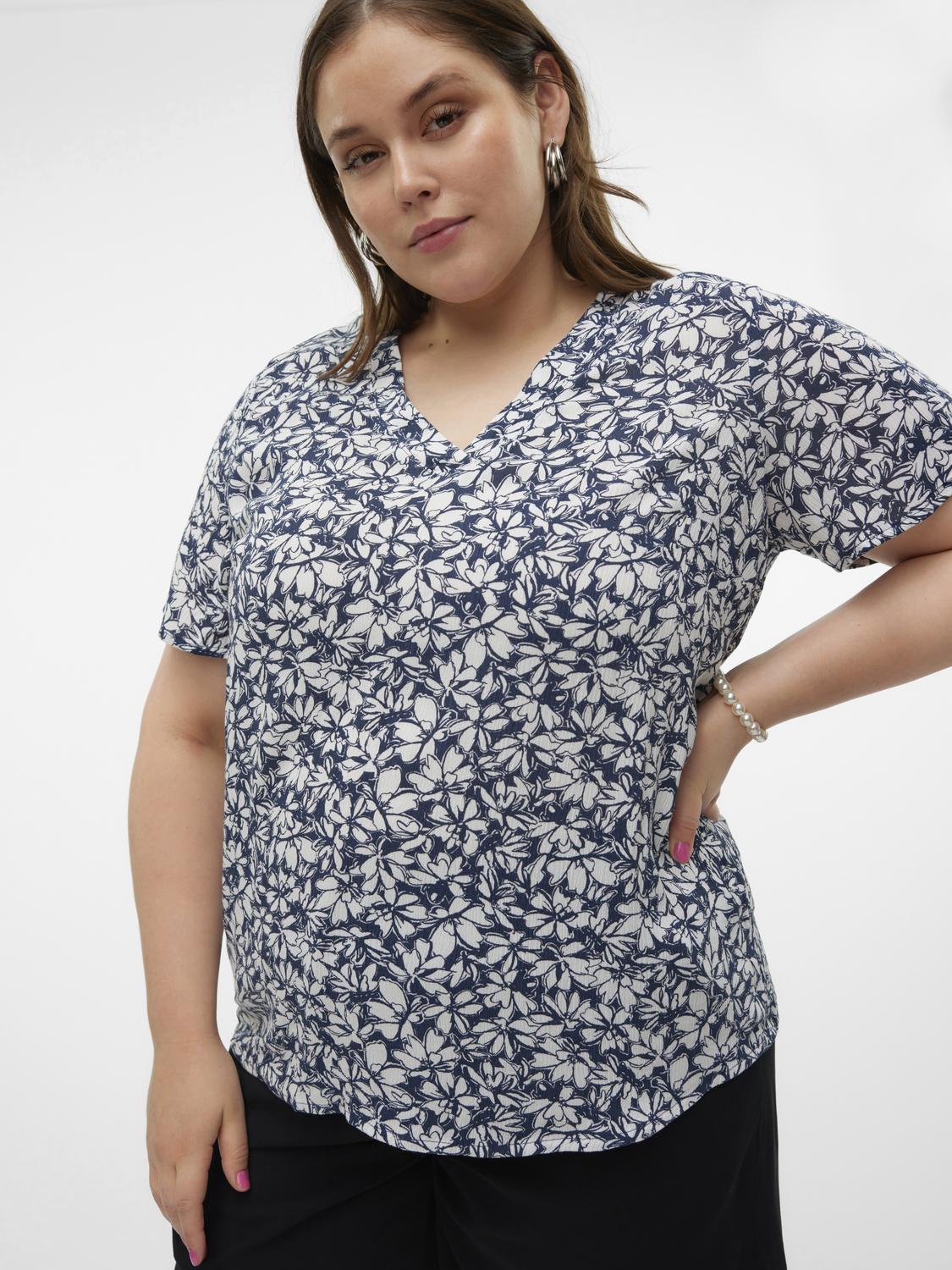 Μπλούζα plus size floral Vero Moda Curve 10305657 - Μπλε σκούρο - thefashionproject.gr - VERO MODA CURVE
