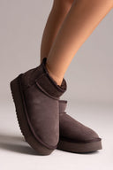 Μποτάκια αστραγάλου καστόρινα με συνθετική γούνα KELARA - Brown Suede - thefashionproject.gr - KELARA