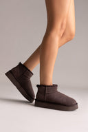 Μποτάκια αστραγάλου καστόρινα με συνθετική γούνα KELARA - Brown Suede - thefashionproject.gr - KELARA