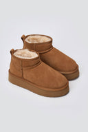 Μποτάκια αστραγάλου καστόρινα με συνθετική γούνα KELARA - Camel Suede - thefashionproject.gr - KELARA