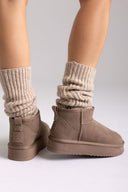Μποτάκια αστραγάλου καστόρινα με συνθετική γούνα KELARA - Taupe Suede - thefashionproject.gr - KELARA
