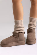 Μποτάκια αστραγάλου καστόρινα με συνθετική γούνα KELARA - Taupe Suede - thefashionproject.gr - KELARA