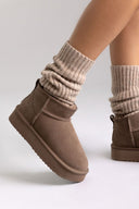 Μποτάκια αστραγάλου καστόρινα με συνθετική γούνα KELARA - Taupe Suede - thefashionproject.gr - KELARA
