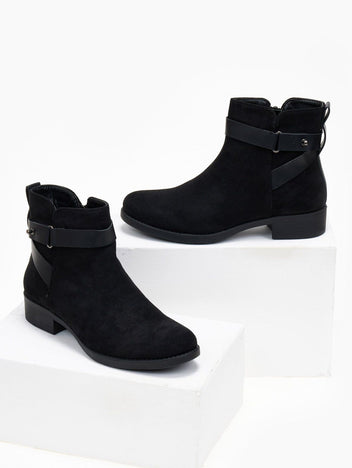 Μποτάκια αστραγάλου suede με ζωνάκι - Μαύρο - thefashionproject.gr - The Fashion Project