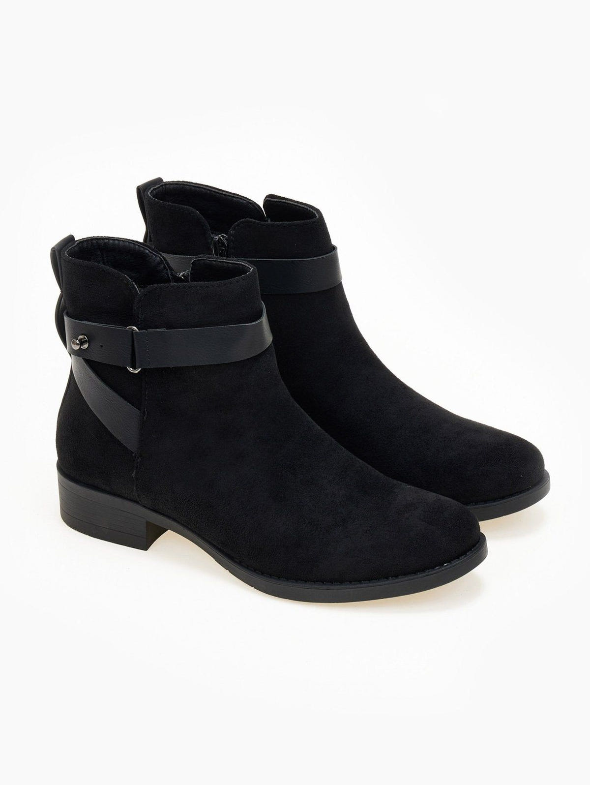 Μποτάκια αστραγάλου suede με ζωνάκι - Μαύρο - thefashionproject.gr - The Fashion Project