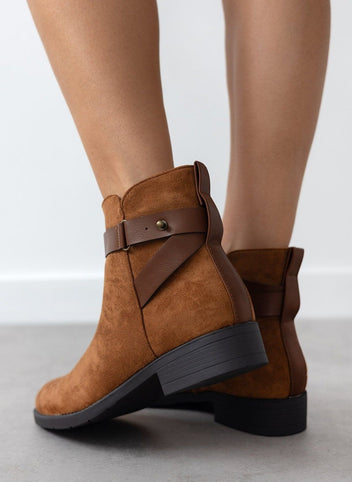 Μποτάκια αστραγάλου suede με ζωνάκι - Ταμπά - thefashionproject.gr - The Fashion Project
