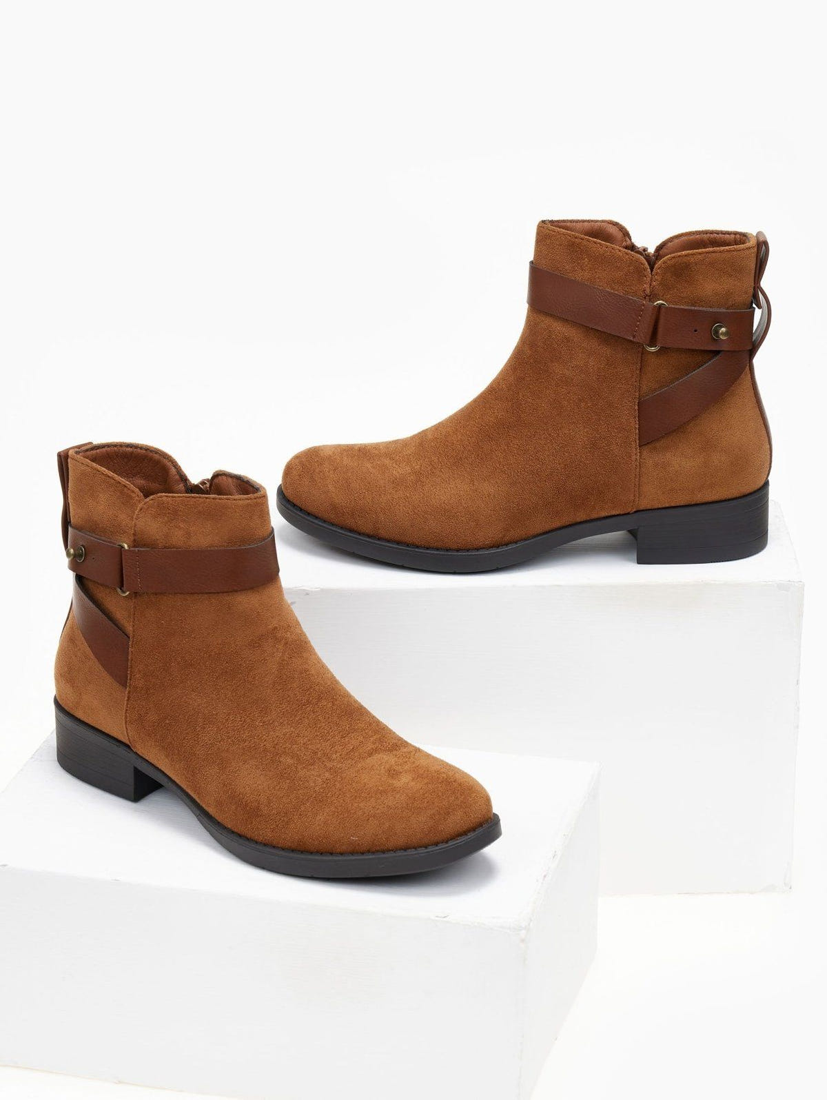 Μποτάκια αστραγάλου suede με ζωνάκι - Ταμπά - thefashionproject.gr - The Fashion Project