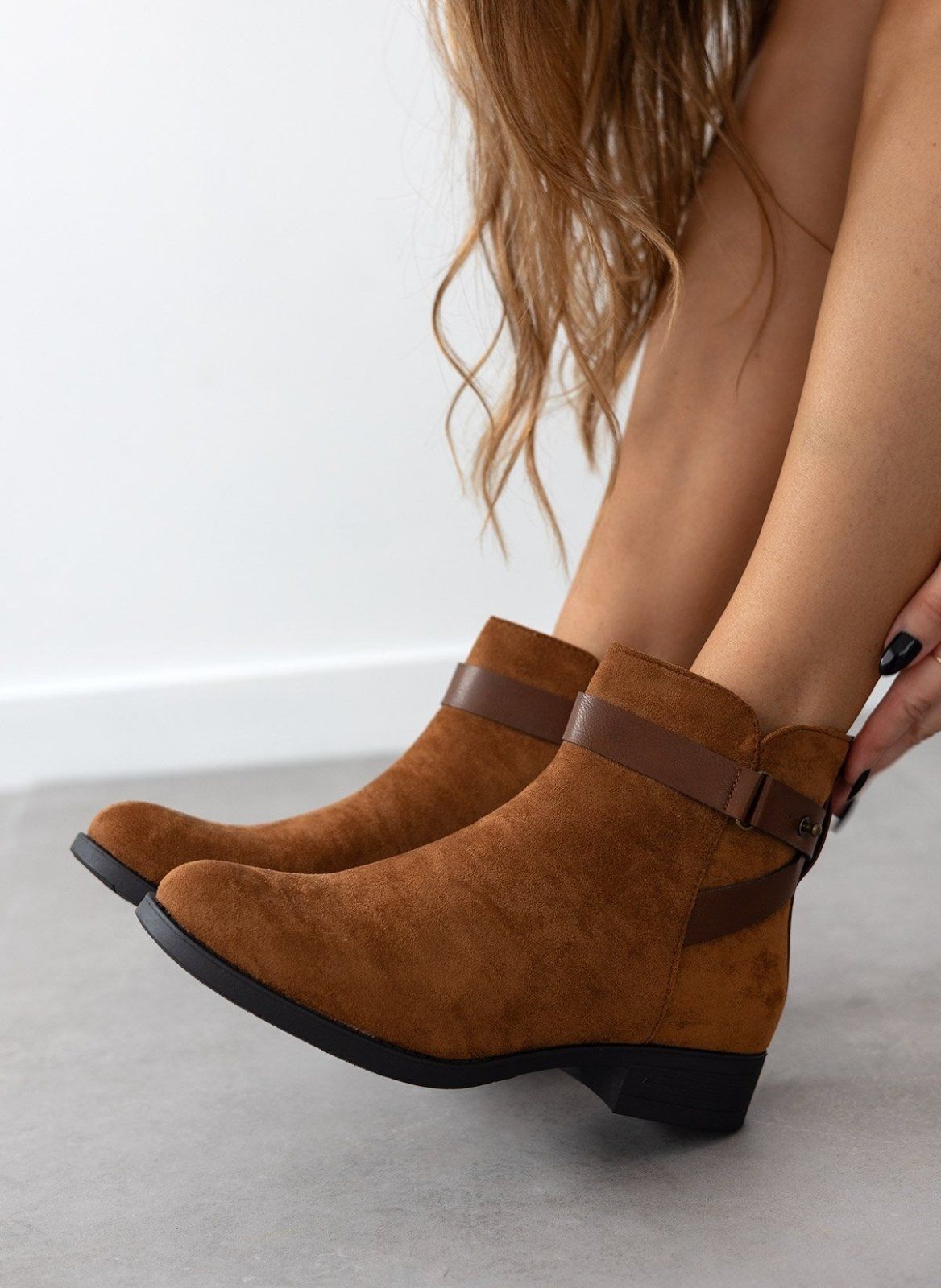 Μποτάκια αστραγάλου suede με ζωνάκι - Ταμπά - thefashionproject.gr - The Fashion Project