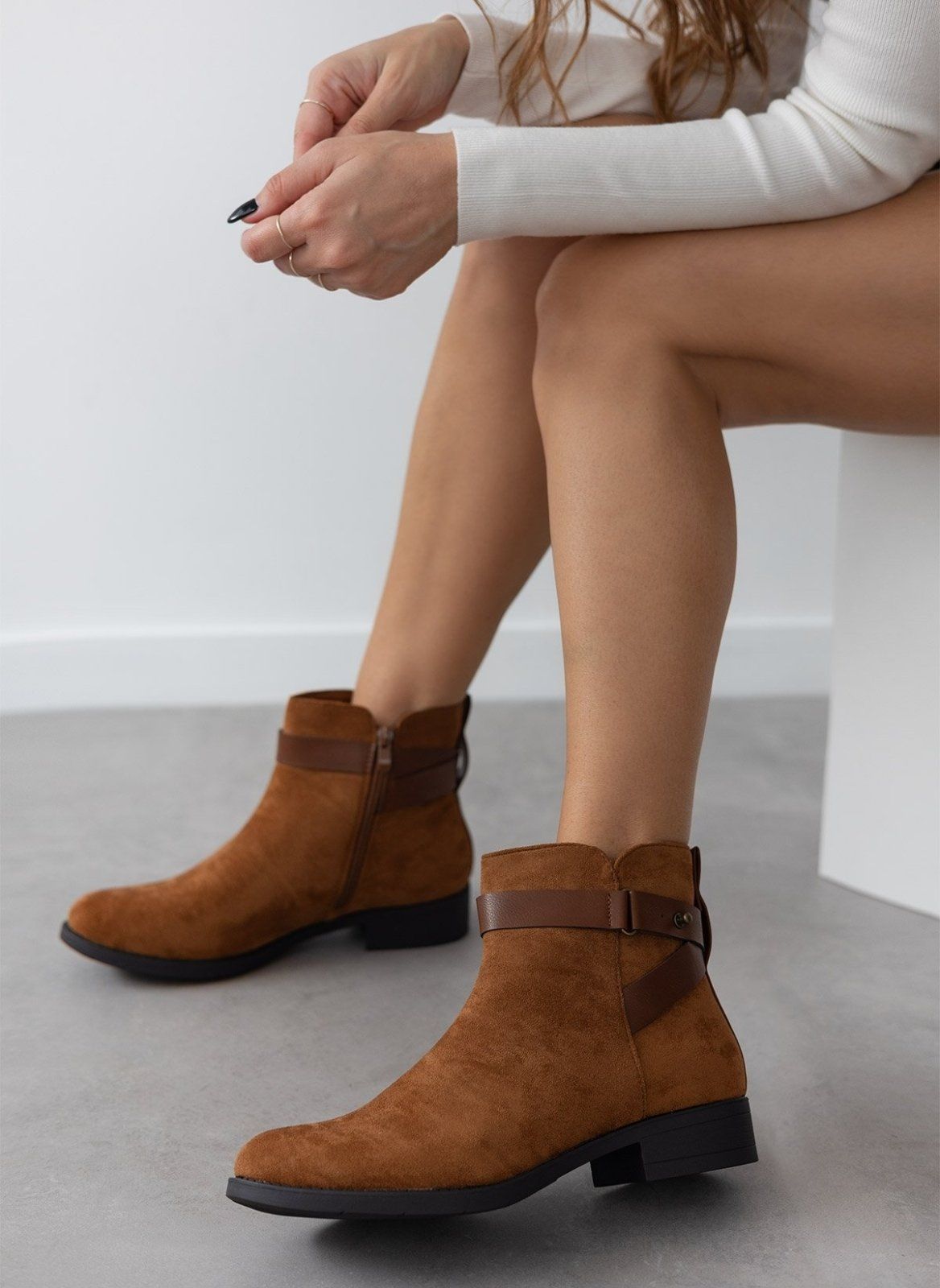 Μποτάκια αστραγάλου suede με ζωνάκι - Ταμπά - thefashionproject.gr - The Fashion Project