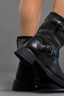 Μποτάκια biker με μεταταλλικά τρουκς ERYNN - Μαύρο - thefashionproject.gr - ERYNN