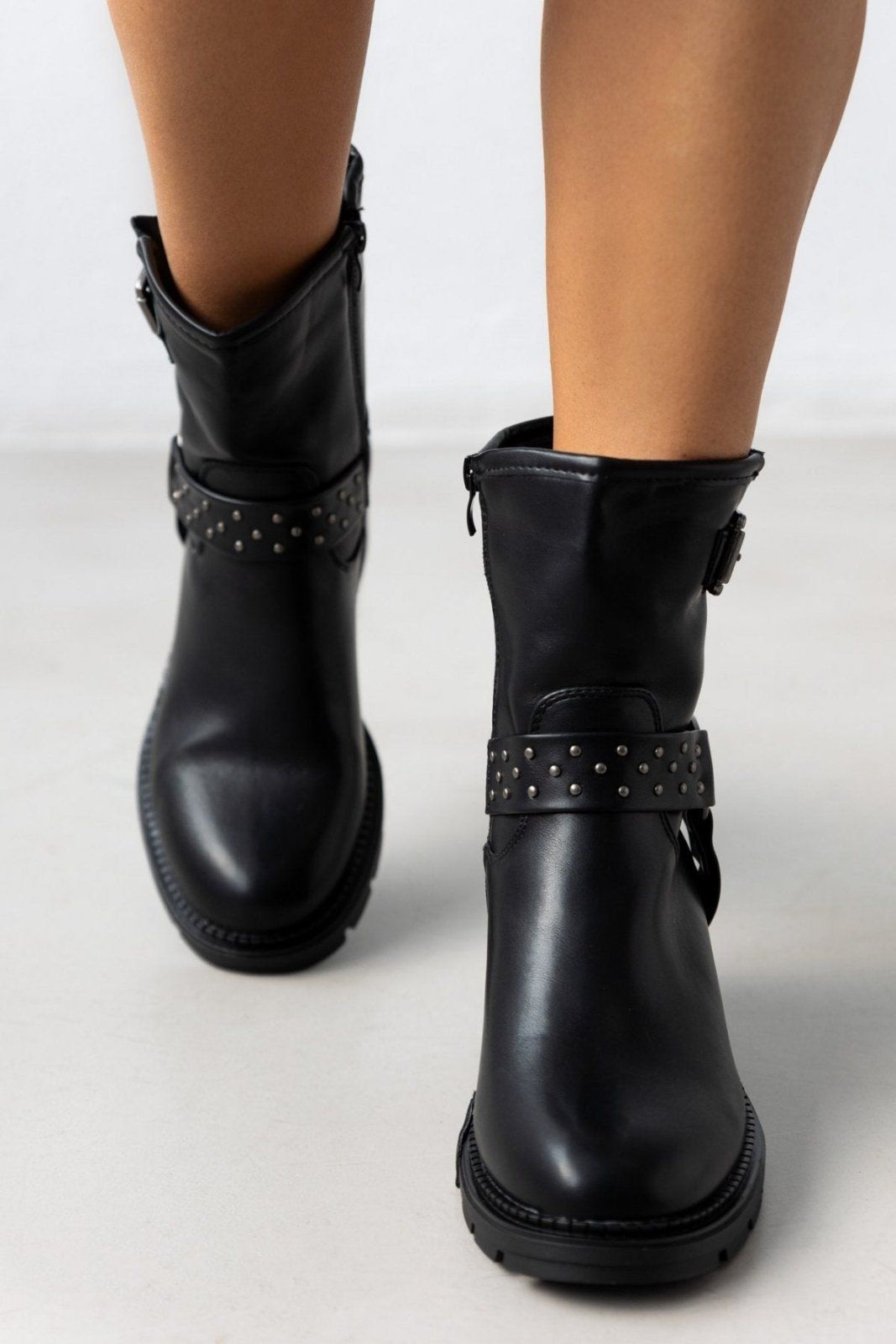 Μποτάκια biker με τακούνι - Μαύρο - thefashionproject.gr - Ideal shoes