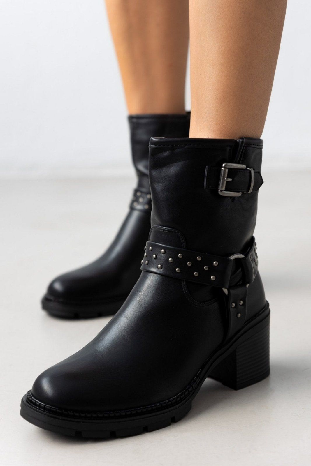 Μποτάκια biker με τακούνι - Μαύρο - thefashionproject.gr - Ideal shoes