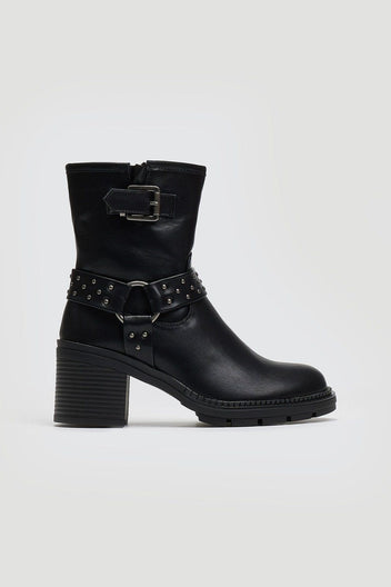 Μποτάκια biker με τακούνι - Μαύρο - thefashionproject.gr - Ideal shoes