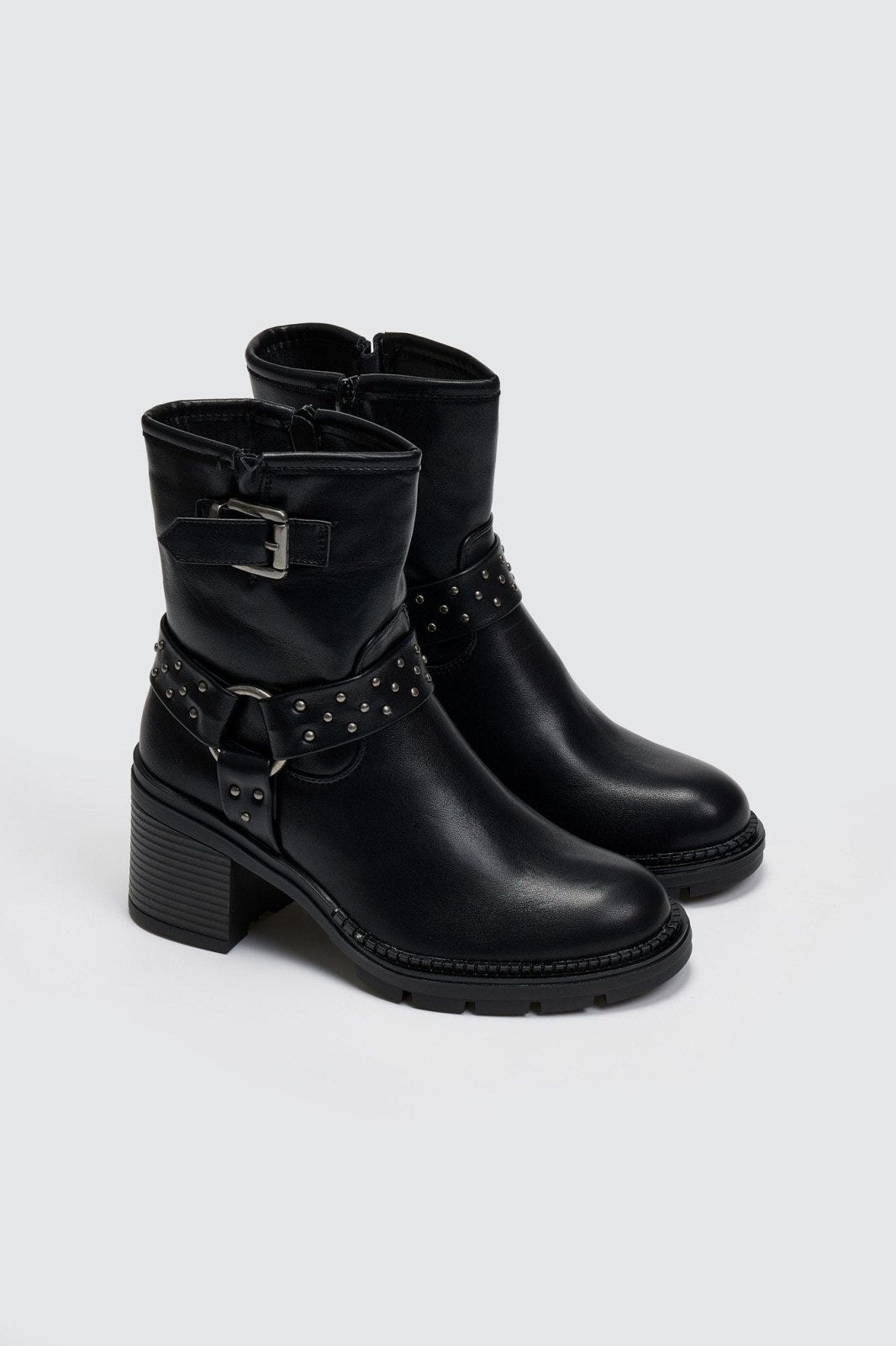 Μποτάκια biker με τακούνι - Μαύρο - thefashionproject.gr - Ideal shoes