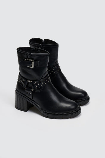 Μποτάκια biker με τακούνι - Μαύρο - thefashionproject.gr - Ideal shoes