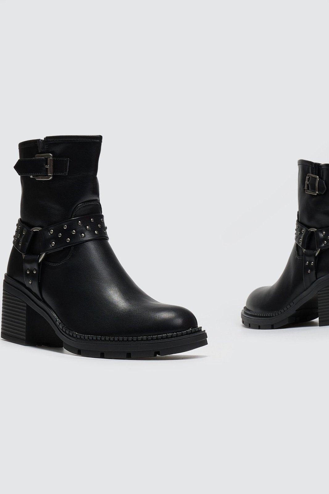 Μποτάκια biker με τακούνι - Μαύρο - thefashionproject.gr - Ideal shoes