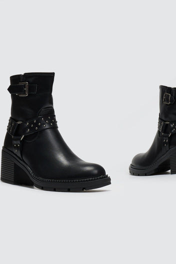 Μποτάκια biker με τακούνι - Μαύρο - thefashionproject.gr - Ideal shoes
