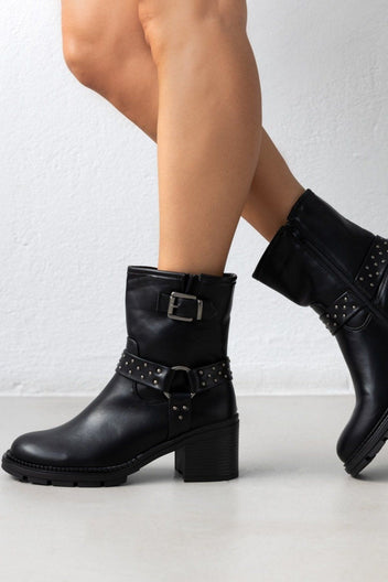 Μποτάκια biker με τακούνι - Μαύρο - thefashionproject.gr - Ideal shoes