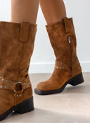 Μποτάκια biker suede με τρουκς - Κάμελ - thefashionproject.gr - The Fashion Project