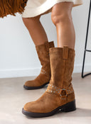 Μποτάκια biker suede με τρουκς - Κάμελ - thefashionproject.gr - The Fashion Project