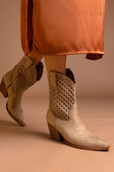 Μποτάκια cowboy με διάτρητο σχέδιο CORINA - Μπεζ - thefashionproject.gr - CORINA