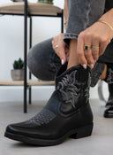 Μποτάκια cowboy με σχέδιο - Μαύρο - thefashionproject.gr - The Fashion Project