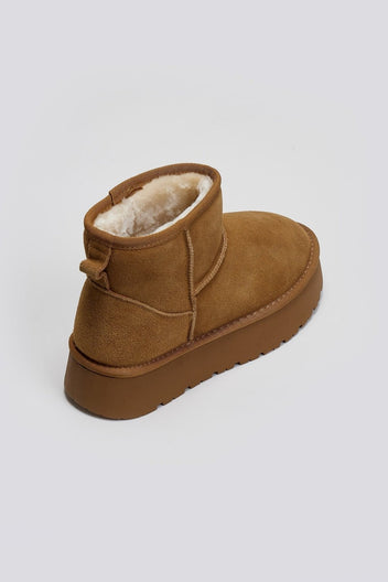 Μποτάκια δερμάτινα suede με συνθετική γούνα - Κάμελ - thefashionproject.gr - Cat Walk