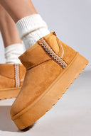 Μποτάκια κοντά με γούνα και ραφές ERYNN - Κάμελ - thefashionproject.gr - ERYNN