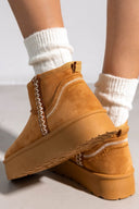 Μποτάκια κοντά με γούνα και ραφές ERYNN - Κάμελ - thefashionproject.gr - ERYNN