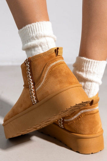 Μποτάκια κοντά με γούνα και ραφές ERYNN - Κάμελ - thefashionproject.gr - ERYNN