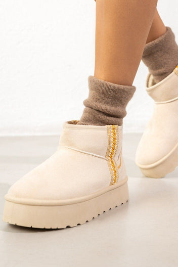 Μποτάκια κοντά με γούνα και ραφές ERYNN - Μπεζ - thefashionproject.gr - ERYNN